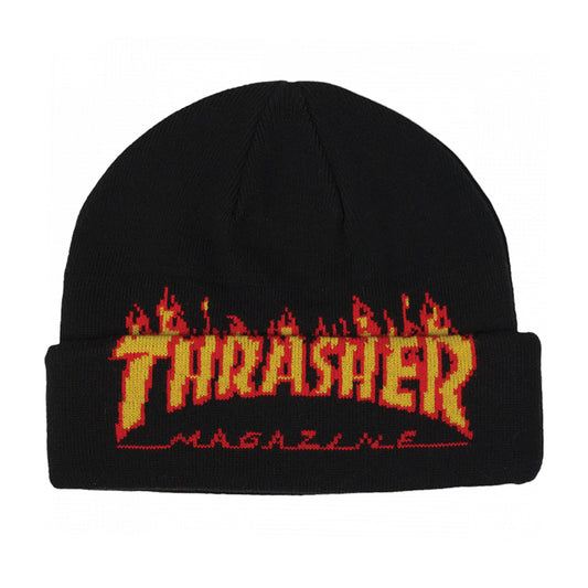 THRASHER - FLAME FOLD BEANIE - BLACK